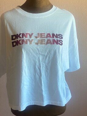 DKNY White T-Shirt with Pink Logo